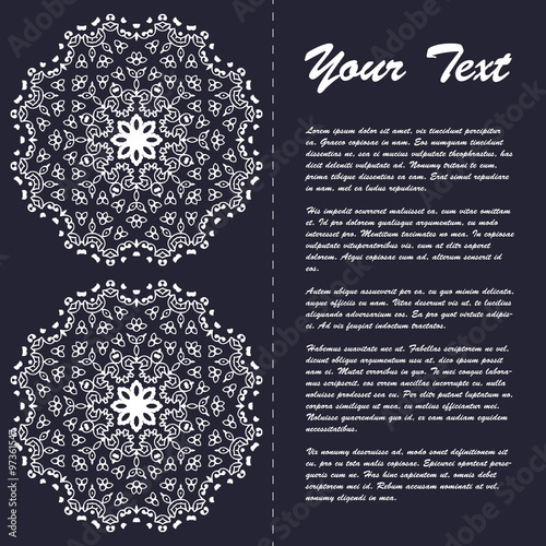 Vintage style brochure template design with modern art eastern elements and ornament, pages layouts in color, classic colors and creative solutions for design and decoration - postcard, menus and more