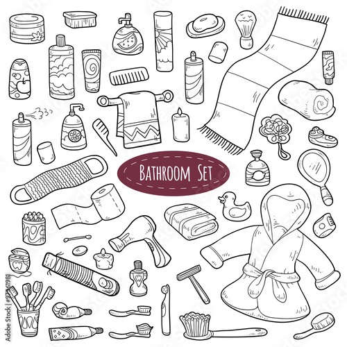 Set of vector cartoon bathroom elements and personal hygiene ite