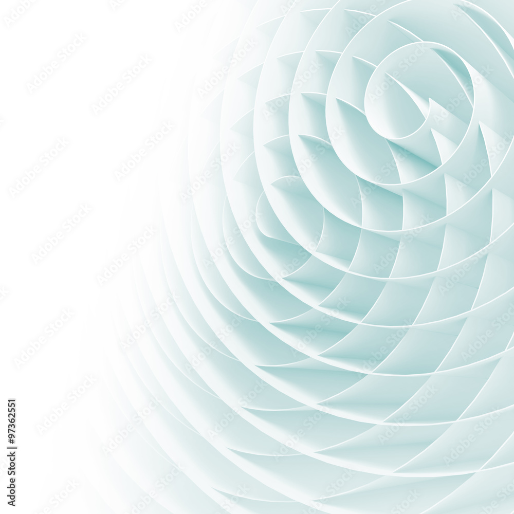 White 3d spirals with soft light blue shadows