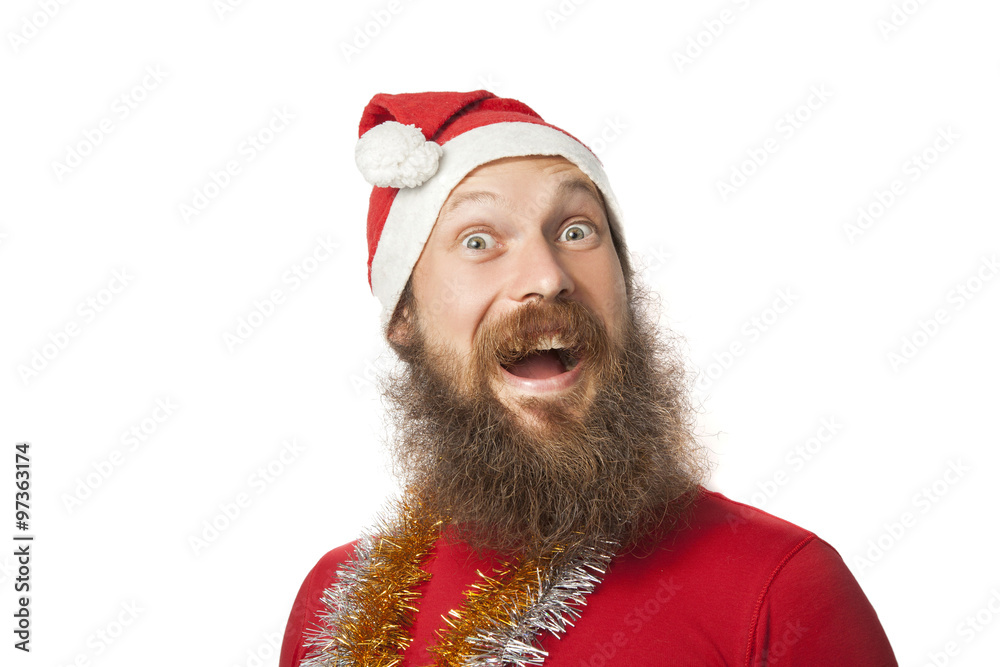 happy funny santa claus with real beard and red hat and shirt. happy funny santa claus with real beard and red hat and shirt.