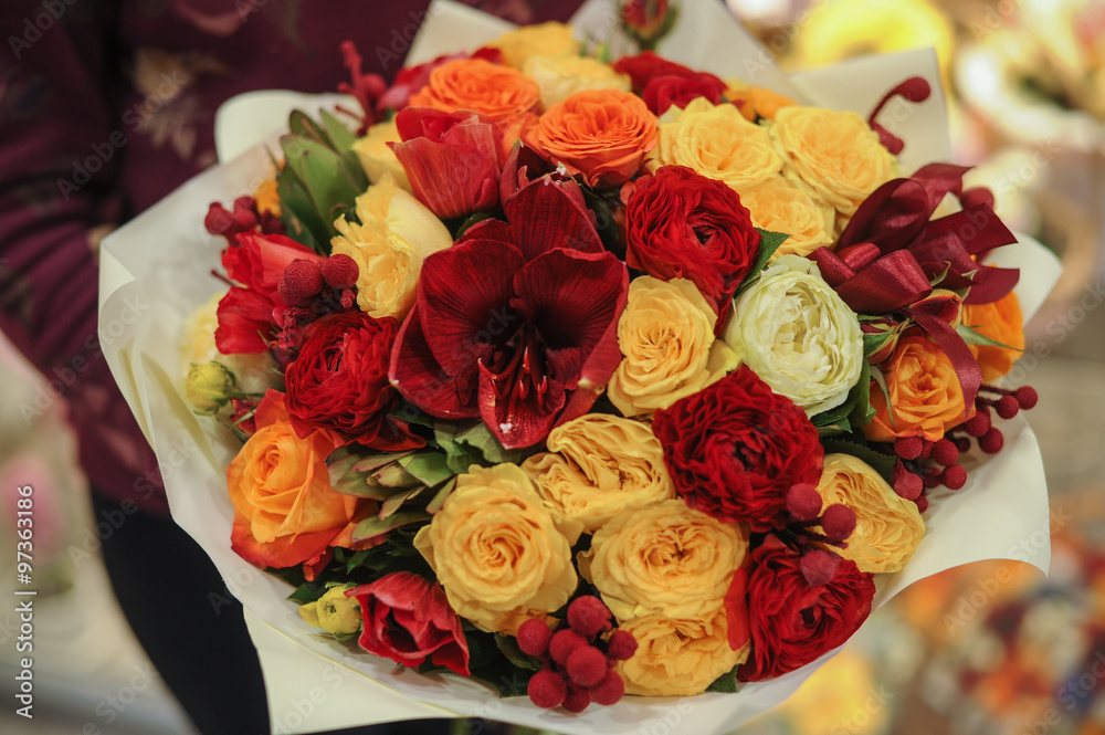 colorfull bouquet  with roses. flower composition