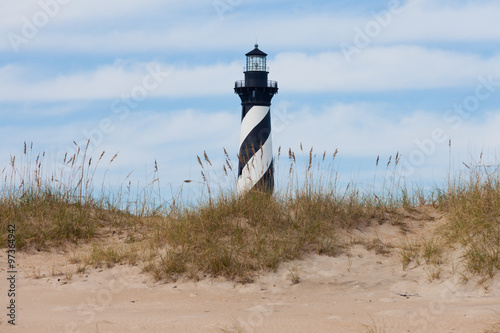 Fotografie Cape Hatteras Lighthouse seen from beach NC USA