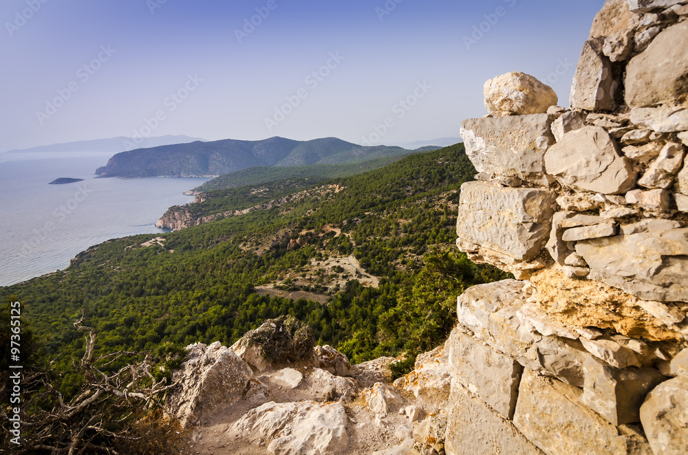 Temple ruins with sea panorama view