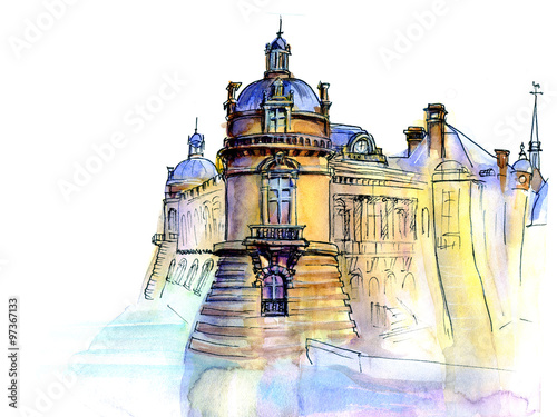 Hand made sketch of old Franch castle