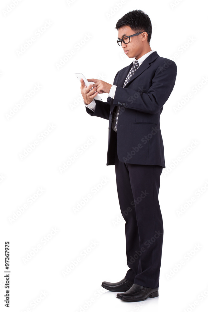 Businessman using digital tablet on white background Businessman using digital tablet on white background