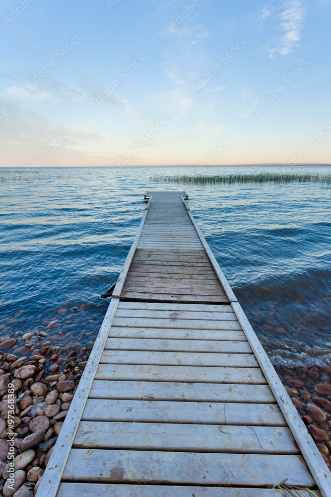 Lesser Slave Lake landscape with dock Alberta Canada