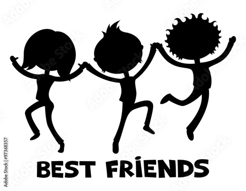 Happy friends holding hands in a jump.