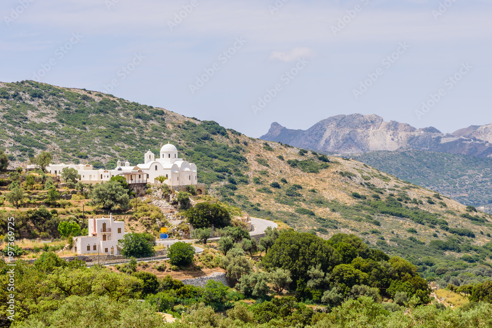 The Greek Church in the picturesque mountains of Naxos island, Cyclades, Greece.