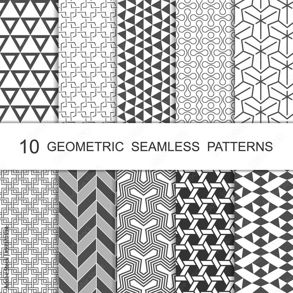 Seamless Geometric Pattern Set. Ten Tiled Ornaments. Vector Seamless Geometric Pattern Set. Ten Tiled Ornaments. Vector