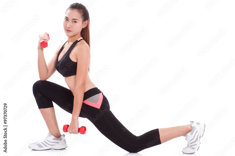 Young woman doing exercise with lifting weights Young woman doing exercise with lifting weights