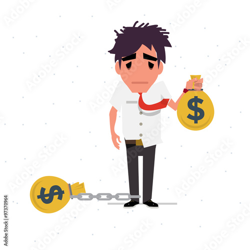 dept man to chain with money bag - vector