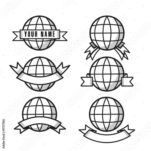 world globe with label. ribbon. logo concept - vector