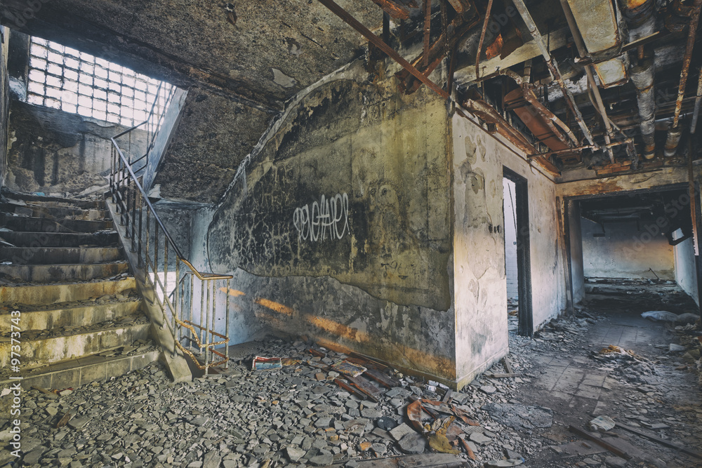 Old abandoned ruin factory damage building Old abandoned ruin factory damage building
