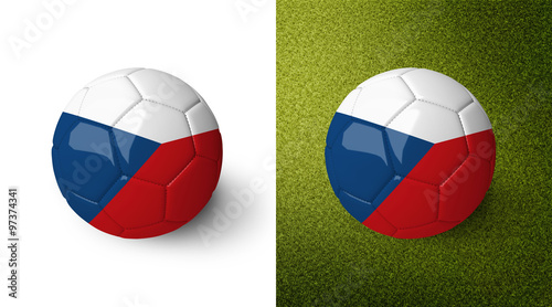 3d realistic soccer ball with the flag of the Czech Republic on it isolated on white background and on green soccer field. See whole set for other countries.  