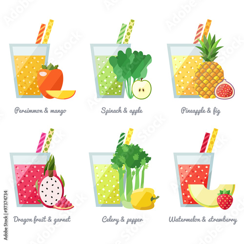 Fruit and vegetable smoothie (juice) vector concept. Menu element for cafe. Modern flat design.