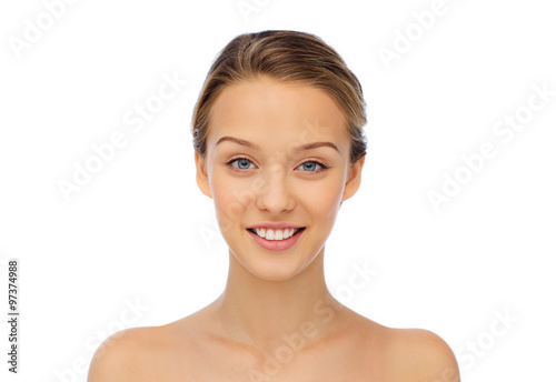 smiling young woman face and shoulders