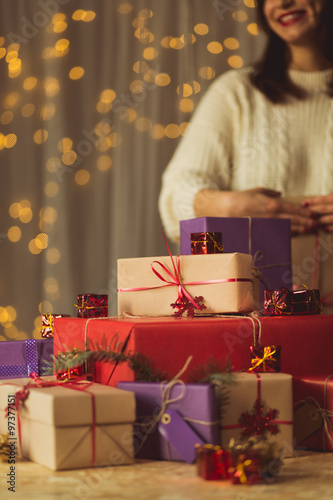 Woman packing christmas presents