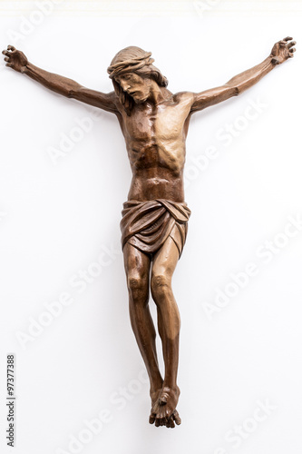 Fotografia, Obraz Cristo crocifisso su muro bianco