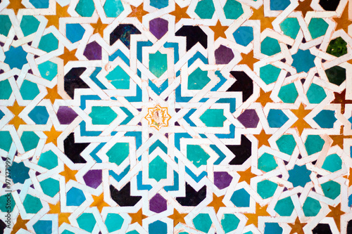 Fotografi Detail of a wall in the Nasrid Palace,Alhambra,Granada,Spain.