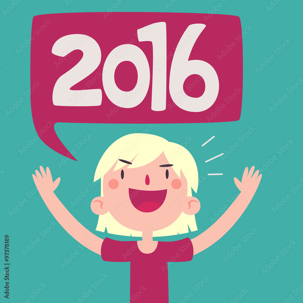 Cartoon Girl Celebrating the New Year 2016 Cartoon Girl Celebrating the New Year 2016