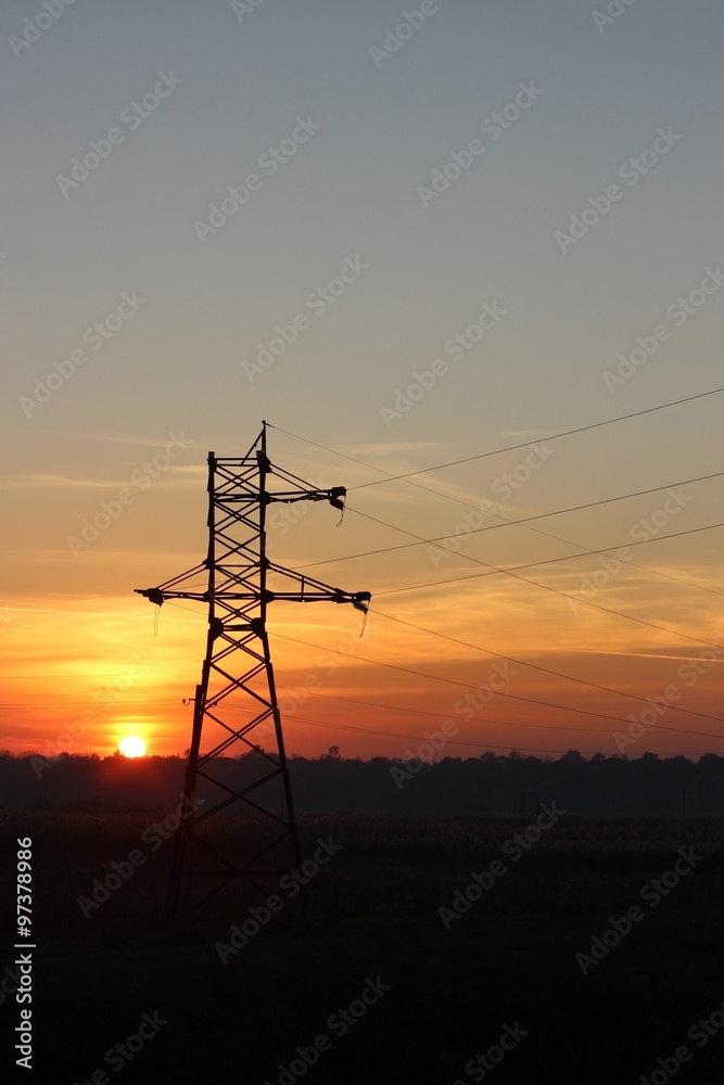 Electric pylons at sunset
