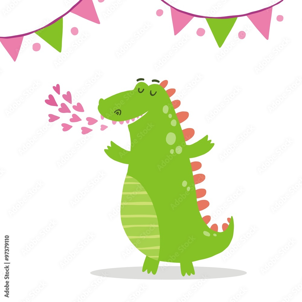 Fototapeta premium Funny dragon vector print for kids