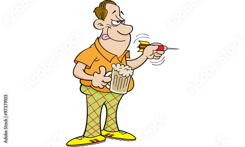 Cartoon illustration of a man throwing a dart.