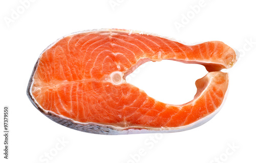 fresh salmon fillet on white background.