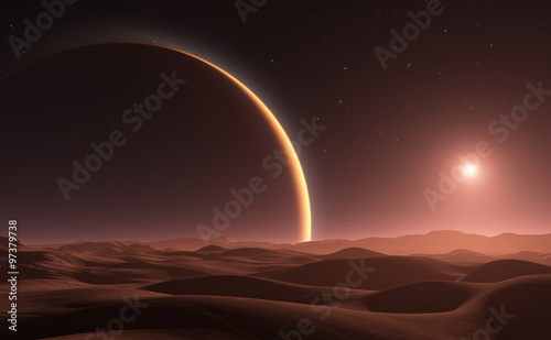 Fototapeta Naklejka Na Ścianę i Meble -  Phobos with red planet Mars in the background