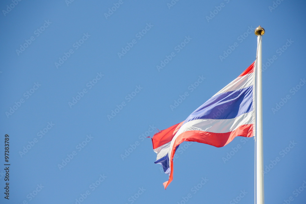 Waving Thailand flag with blue sky