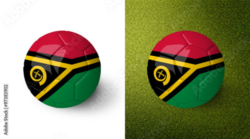 3d realistic soccer ball with the flag of Vanuatu on it isolated on white background and on green soccer field. See whole set for other countries.  