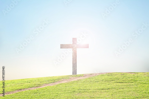 Background cross on grass