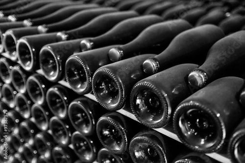 Bottle of wine in wine cellar