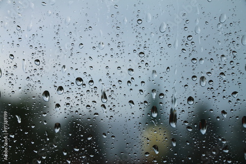Rain drops on window , rainy day