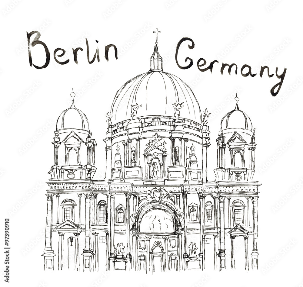 Fototapeta premium Sketch Berliner Dom Germany Berlin lettering isolated