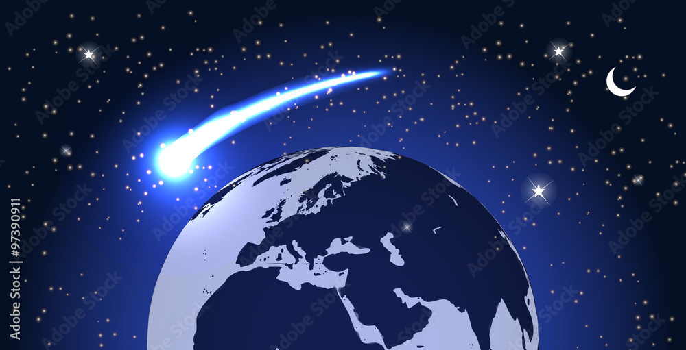 Comet Fly Around the Planet in Space. Vector Illustration. Comet Fly Around the Planet in Space. Vector Illustration.