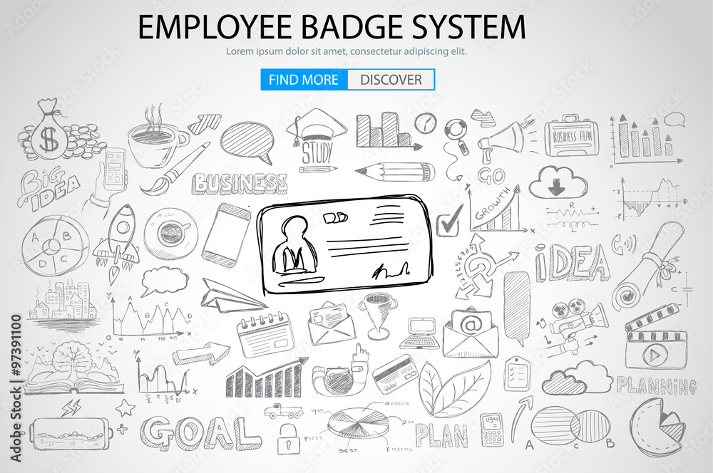 Employee Badge System concept with Doodle design style: