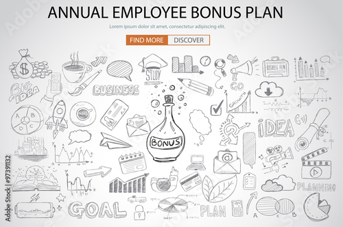 Employee Bonus Benefit Plan concept with Doodle design style
