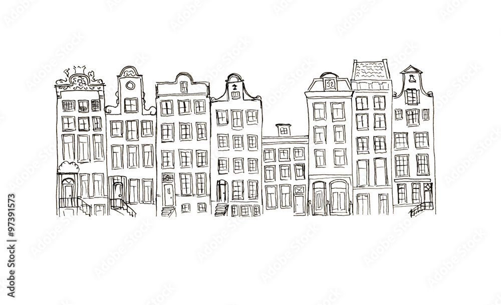 Sketch city houses isolated