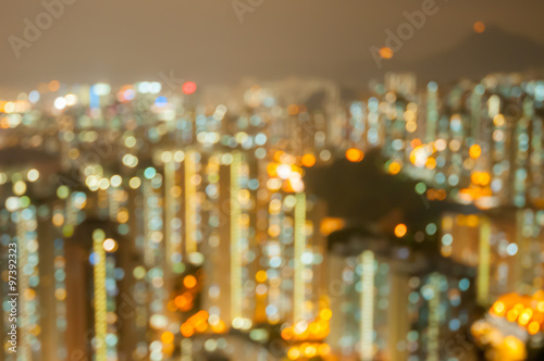 Bueautiful night bokeh city at hongkong