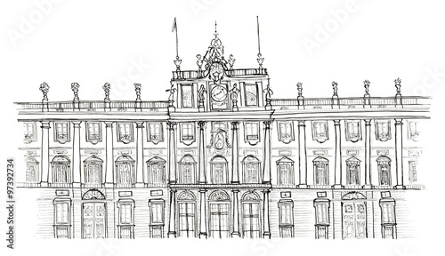 Sketch hand drawn Madrid Spain Palacio Real isolated
