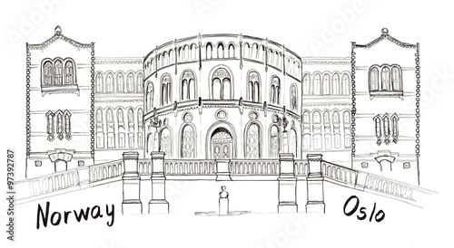 Sketch Norway Oslo Stortinget lettering isolated