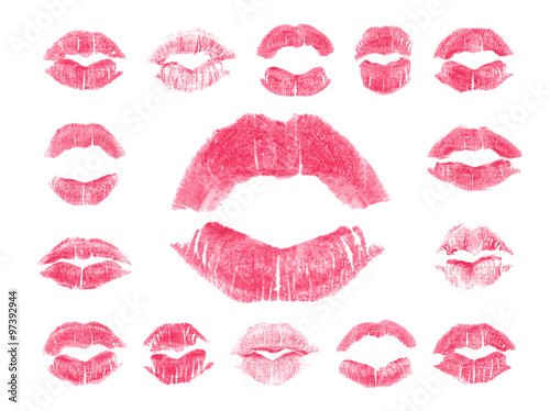 Set of 15 imprint of pink lipstick.