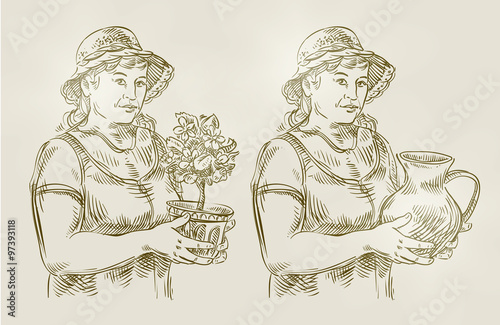 hand drawn sketch set farming, gardening. vector illustration
