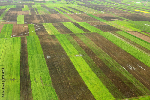 Beautiful view from helicopter over a cultivated field 