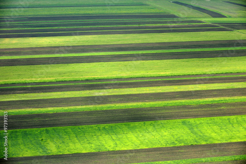 Beautiful view from helicopter over a cultivated field
