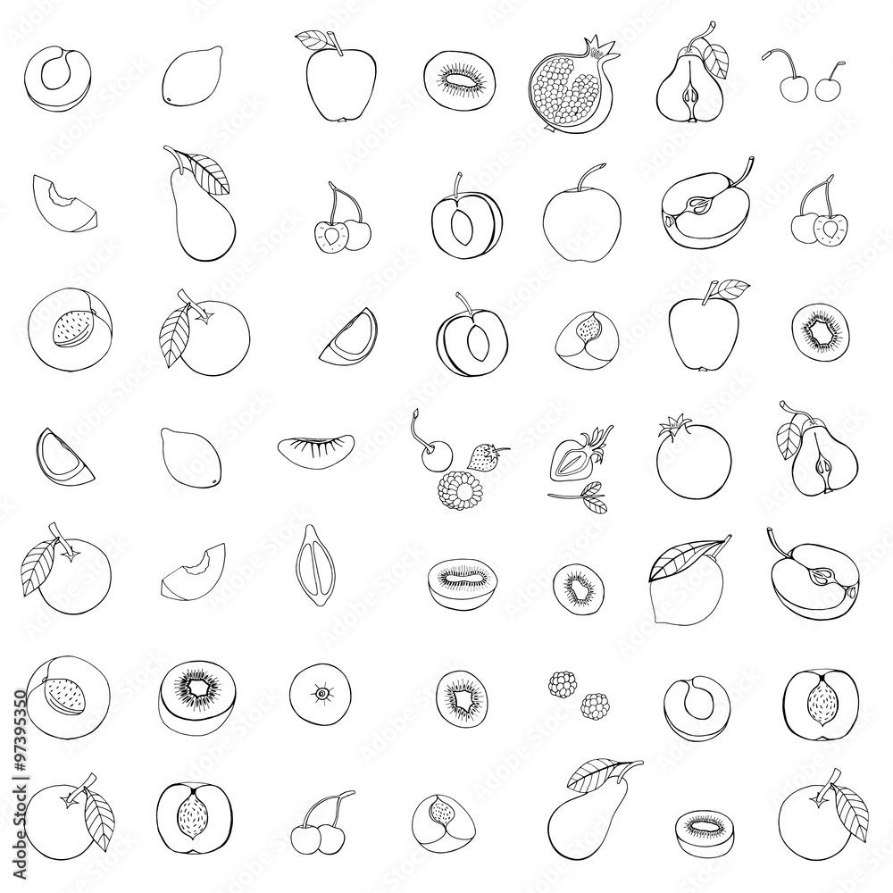Doodle set of different fruits