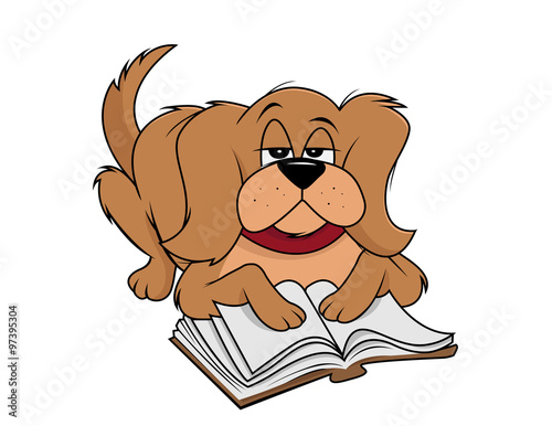 cartoon vector illustration of a dog fluffy reading