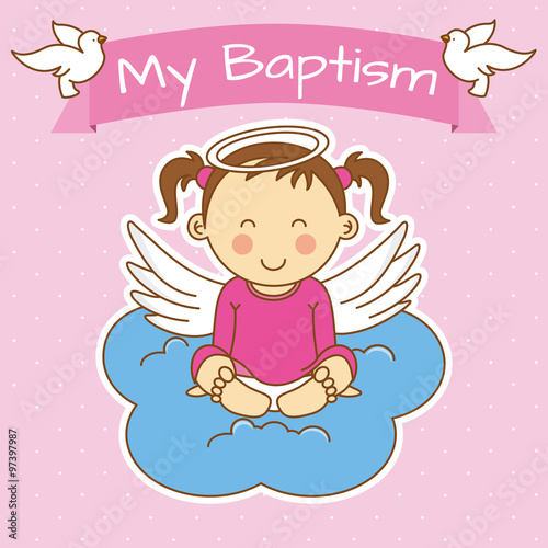 Angel wings on a cloud. girl baptism