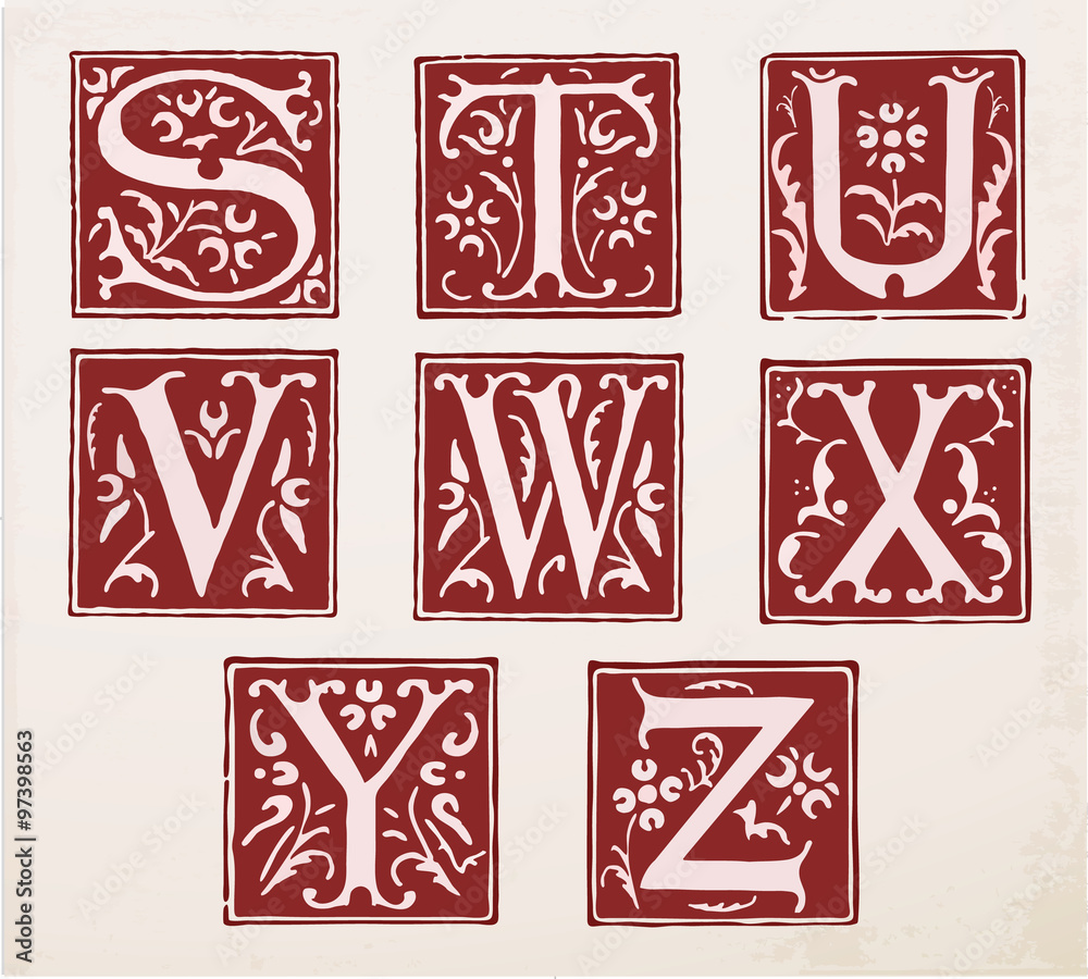 Obraz premium vector set of letters in the old vintage style. Part 4.